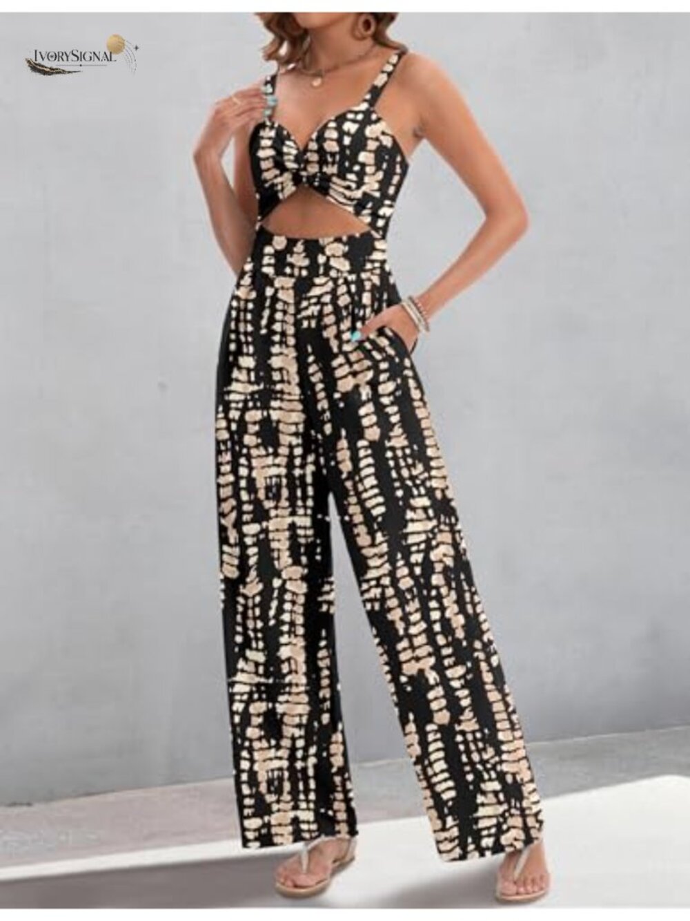Womens Dressy V Neck Twist Jumpsuit Sleeveless Wide Leg Casual Romper - Picture 5 of 6